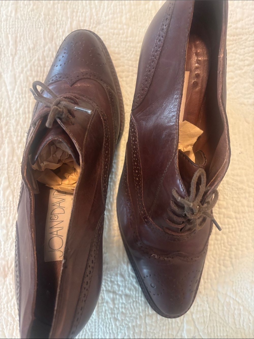 Joan & David Couture Women's Brown Leather Lace-Up Heels 8M